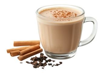Chai tea latte in ceramic cup isolated on transparent background