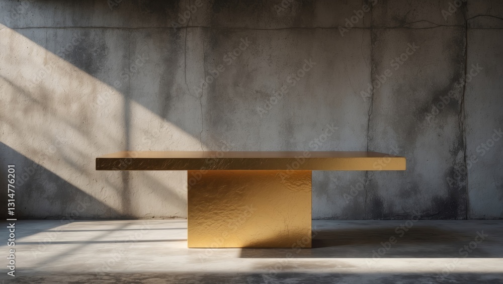 Poster the backdrop of a gold stucco table with a natural shadow on a concrete wall texture is suitable for