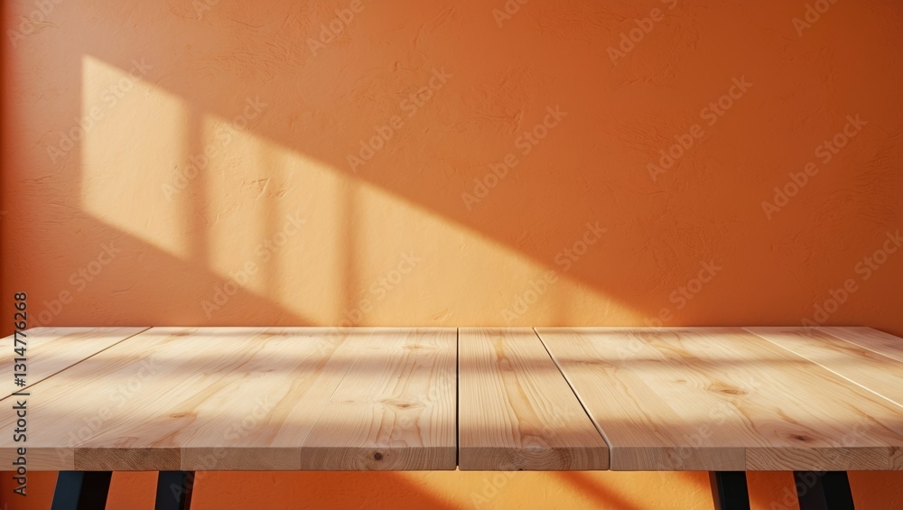 Aufkleber Empty wooden table set against an abstract background for product presentation, with copy space.