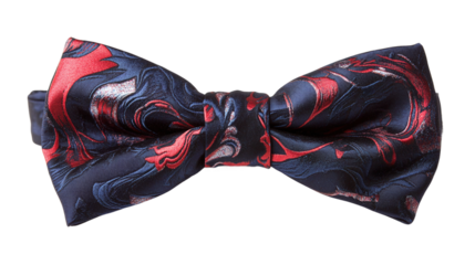 Dark navy blue and red pattern on a bow tie isolated on white background, showcasing an elegant fashion accessory for formal events, adding luxury to gentleman's attire.