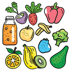 Hand-Drawn Healthy Food Vector Set - Fruits and Vegetables