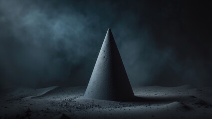 A triangular cone set against a dark background.
