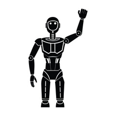 Fototapeta premium AI Powered Humanoid Robot Displaying One Raised Hand Silhouette