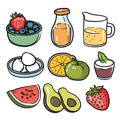 142Hand-Drawn Healthy Food Vector Set - Fruits and Vegetables