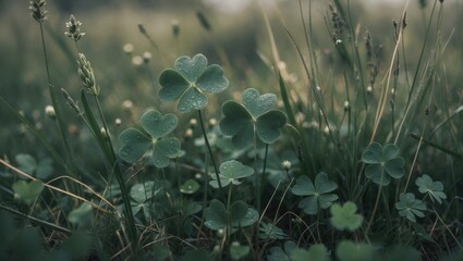 Clover thrives in the meadow alongside wild grasses.