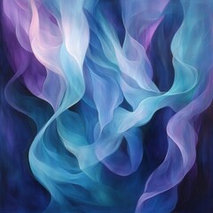 Fototapeta premium Ethereal waves of blue and purple hues create a captivating abstract painting with a dreamy and calming visual mood