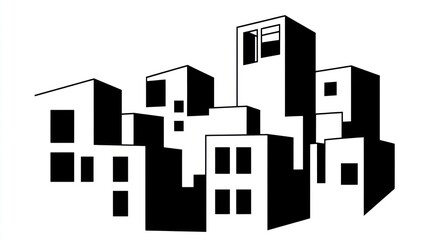 Abstract city silhouette, urban architecture, simple design, for use in presentations or posters, minimalist
