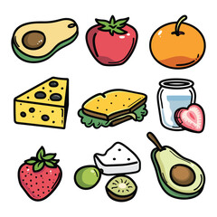 Hand-Drawn Healthy Food Vector Set - Fruits and Vegetables