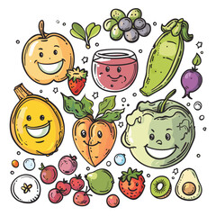 Hand-Drawn Healthy Food Vector Set - Fruits and Vegetables