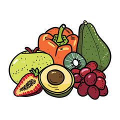 Hand-Drawn Healthy Food Vector Set - Fruits and Vegetables