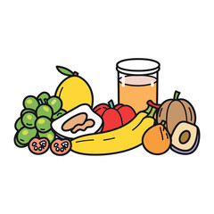 Hand-Drawn Healthy Food Vector Set - Fruits and Vegetables