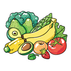 Hand-Drawn Healthy Food Vector Set - Fruits and Vegetables