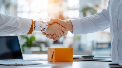 Handshake Between Two Business Partners in Modern Office Setting