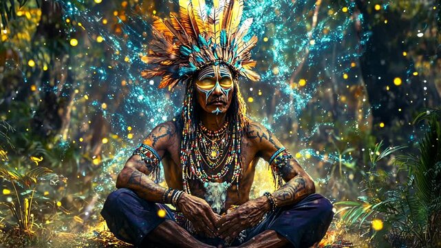 Amazonian forest tribe leader magical fantasy mystic ayahuasca psychedelkic
