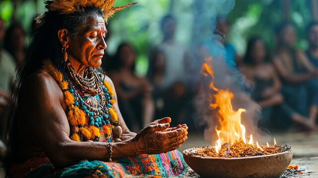Amazonian shaman cooking ayahuasca psychedelic spiritual medicine healing