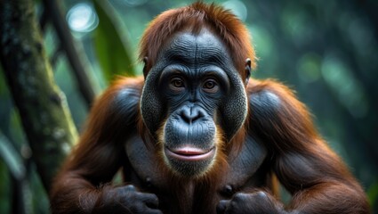 Obraz premium Orangutans, or Pongo pygmaeus, are the sole Asian great ape native to the islands of Borneo and Sumatra.