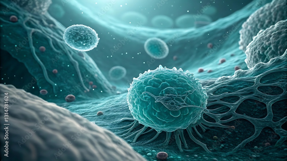 Poster microscopic view of cells and immune system.