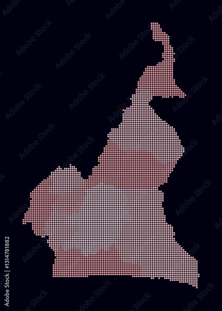 Poster cameroon dotted map. digital style map of the country on dark background. cameroon shape with circle