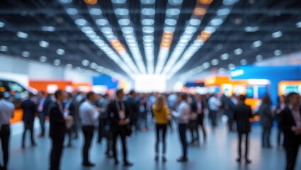 Abstract blurred background image featuring bokeh light of crowd people at exhibition show.
