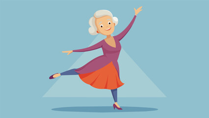 Fototapeta premium A senior woman beaming with delight as she gracefully performs a solo dance routine showcasing her newfound skills from the ballroom dance class.. Vector illustration