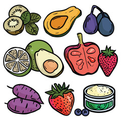 Hand-Drawn Colorful Fruits and Vegetables Collection