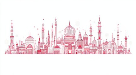 Fototapeta premium Cultural landmark skyline illustration urban environment digital art minimalist design aesthetic viewpoint