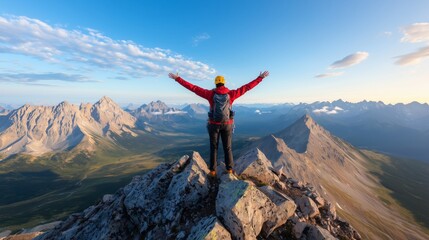 Majestic Mountain View with Adventurer at Sunrise in Wilderness
