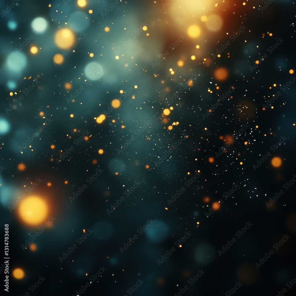 Poster ethereal golden light bursts against a dark teal backdrop creating a dreamy and magical atmosphere w