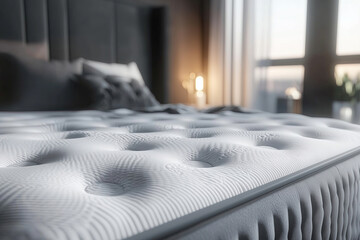 High-Quality Orthopedic Mattress in Modern Bedroom with Stylish Details and Cozy Atmosphere, Quality Sleep, Recovery, Selective focus