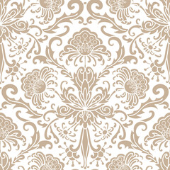 Paisley floral pattern, abstract flowers, beige and white colors. Seamless floral pattern-664.