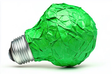 Green Lightbulb Made of Crumpled Paper, Eco-Friendly Innovation, Technologies, Eco Protest, copy space, Isolated