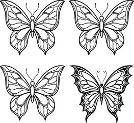 Fototapeta premium Set of abstract butterfly with detailed wings line art vector&nbsp;illustration