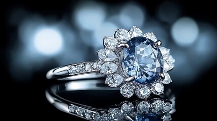 Close-up of an elegant blue sapphire ring a luxurious display of timeless sparkling beauty