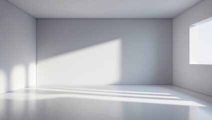 Fototapeta premium Abstract white studio background for product display. Vacant room with shadows. Friendly interior concept 3D render, mock-up for exhibitions, copy space, minimal concept.