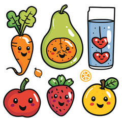 Hand-Drawn Colorful Fruits and Vegetables Collection