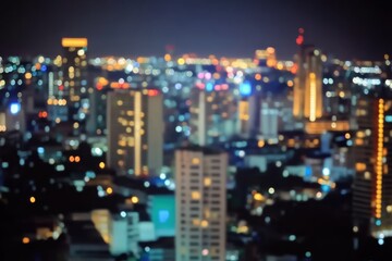 Nighttime cityscape photography urban environment blurred view vibrant lights modern architecture