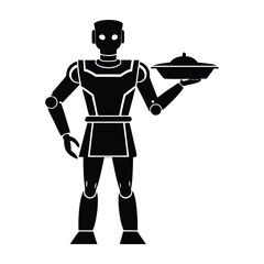 Autonomous Robotic Assistant with Tray in Hand Silhouette