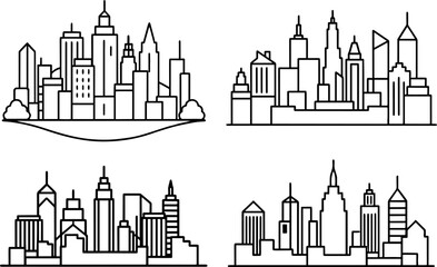 Fototapeta premium Set of city skyline with simple line details line art vector&nbsp;illustration