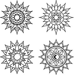 Set of intricate mandala line art vector illustration