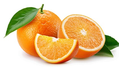 An image of a vibrant orange with green leaves, showcasing its fresh and juicy appeal with a focus on its bright color and natural freshness