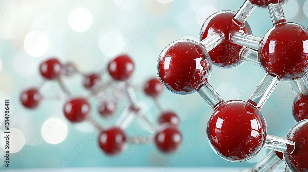 Poster red molecular structure 3d model on a bright background