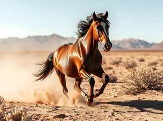 Obraz premium Wild Horses Running in the Dessert, Nature related image, Animal wild life image, wild life decoration, ai generated