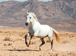 Obraz premium Wild Horses Running in the Dessert, Nature related image, Animal wild life image, wild life decoration, ai generated