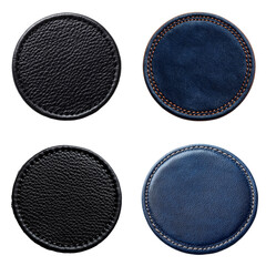 Set of textured circular discs in black and dark blue tones on transparent background