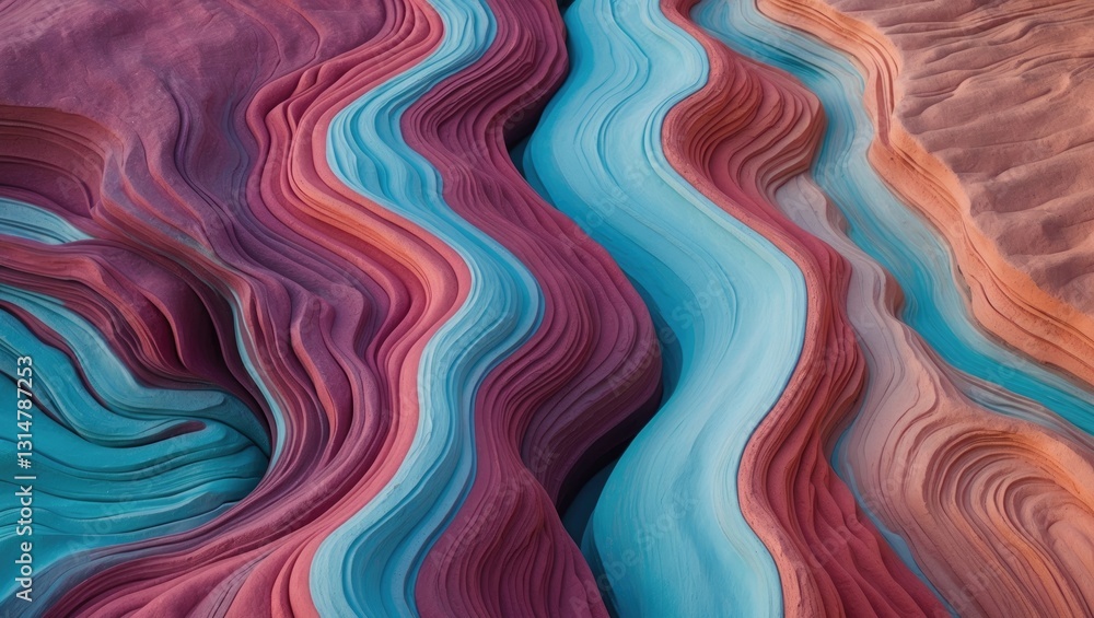 Poster aerial perspective of vibrant multicolored sandstone formations showcasing a stunning display of nat