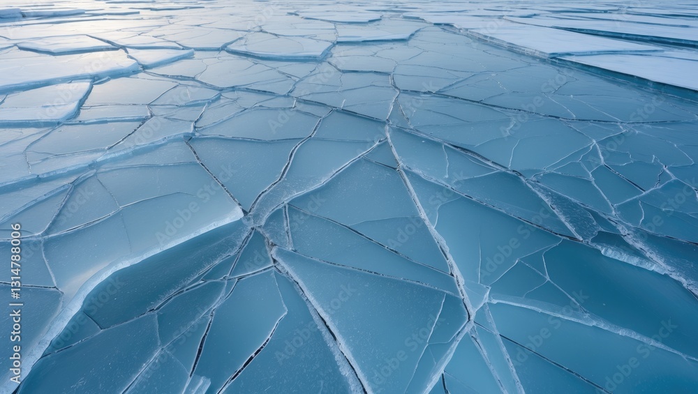 Poster abstract ice texture. a network of fissures on a section of blue ice.