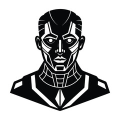 Cybernetic Human Face with AI Enhanced Features Silhouette