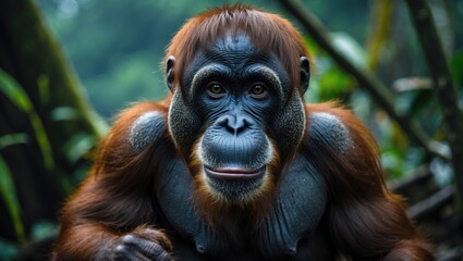 Fototapeta premium Orangutans, scientifically known as Pongo pygmaeus, are the sole Asian great ape residing on the islands of Borneo and Sumatra.