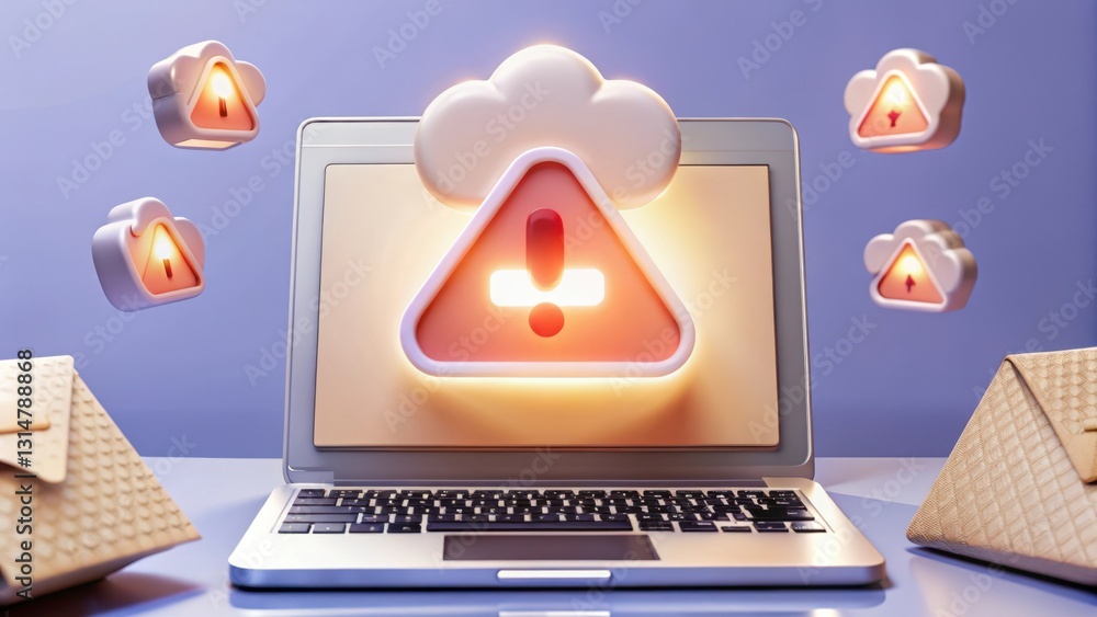 Poster digital warning: a digital alert featuring a laptop with a warning sign is being displayed on a comp