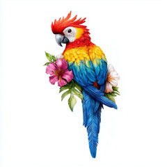 Obraz premium Colorful Macaw Parrot with Tropical Flowers